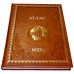 Книга "Большой атлас мира" в кожаном переплете ручной работы с рельефным цветным и глубоким блинтовым тиснением