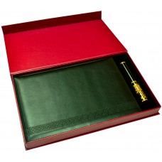 Подарочный набор "Бизнес": ежедневник  в кожаном переплете, металлическая ручка в футляре, подарочная коробка